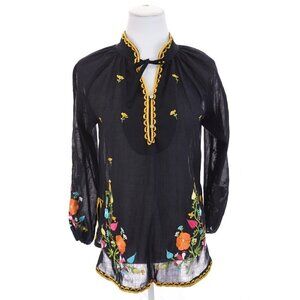 Vtg Leandra "P" Sz XS Colorful Floral Embroidered Lightweight Tunic Top Womens